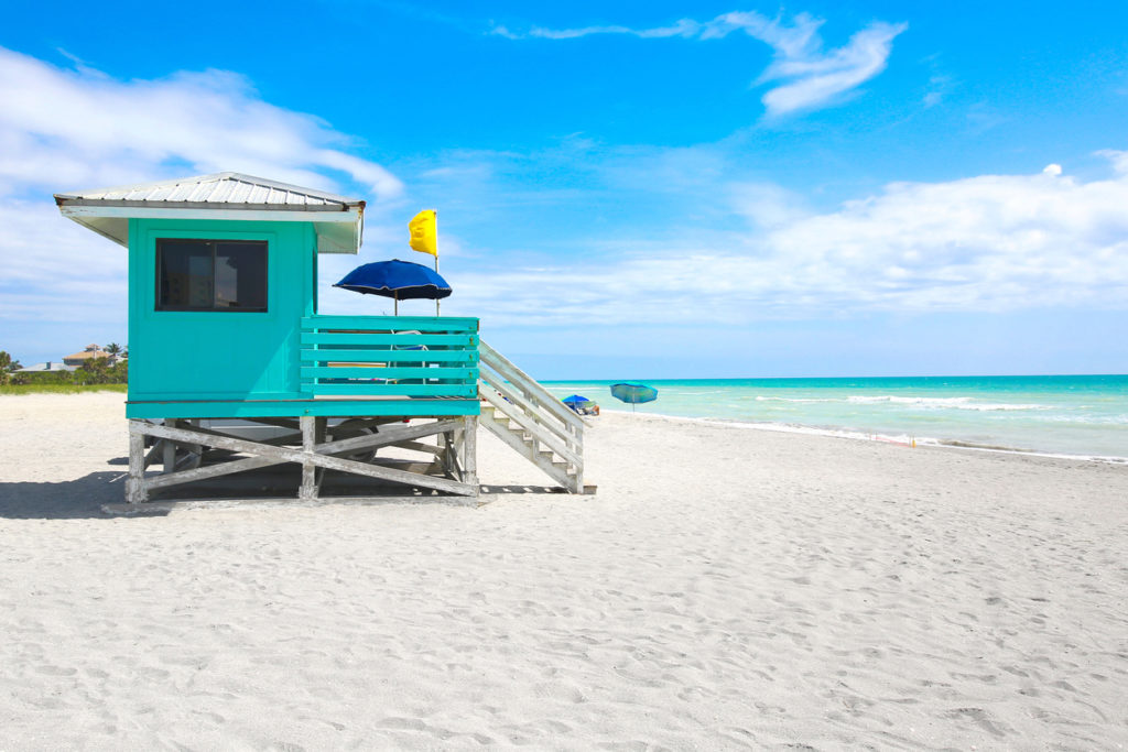 turquoise lifeguard hut