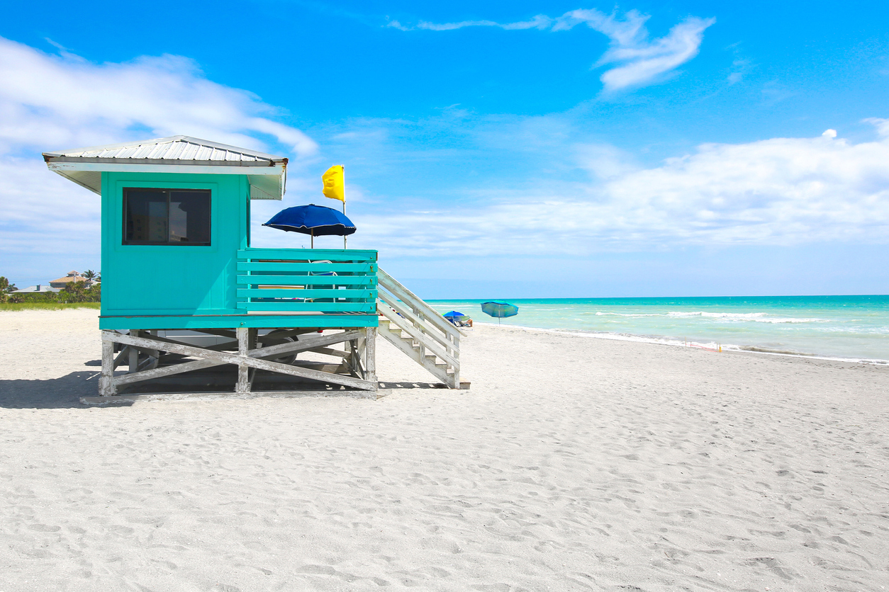 turquoise lifeguard hut